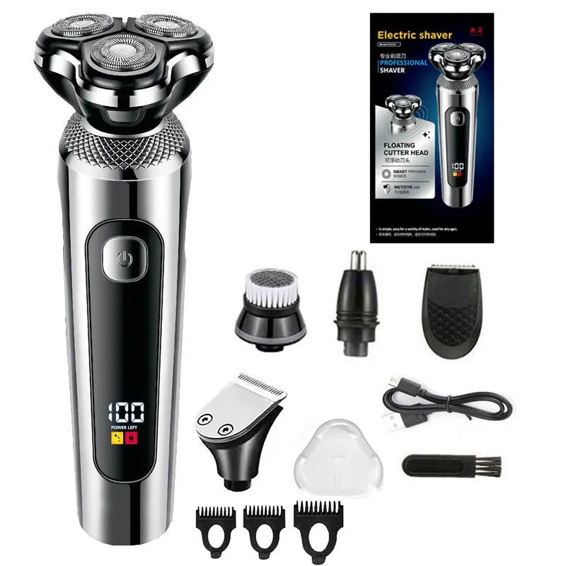 Digital USB rechargeable beard scraper shaver with LED display and washable design