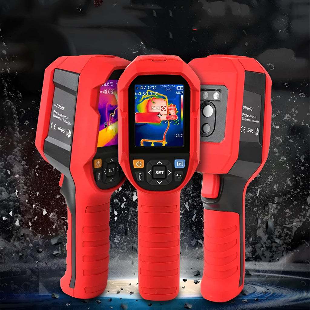UTi series infrared thermal imager handheld device with display screen showing a thermal image.