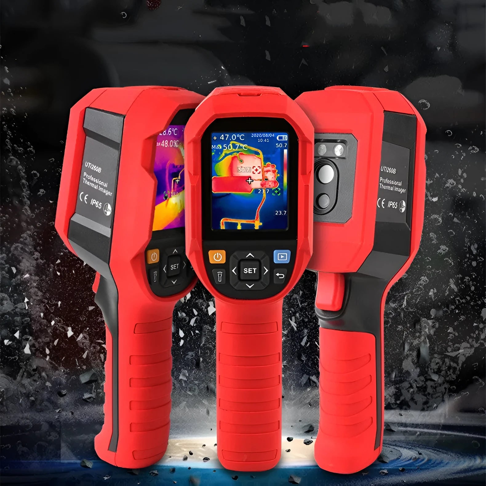 UTi series infrared thermal imager handheld device with display screen showing a thermal image.
