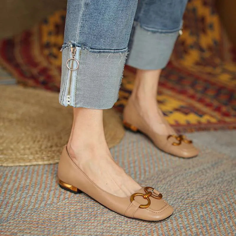 Women's square toe Mary Jane pumps with metal decor in shallow mouth design available in multiple colours