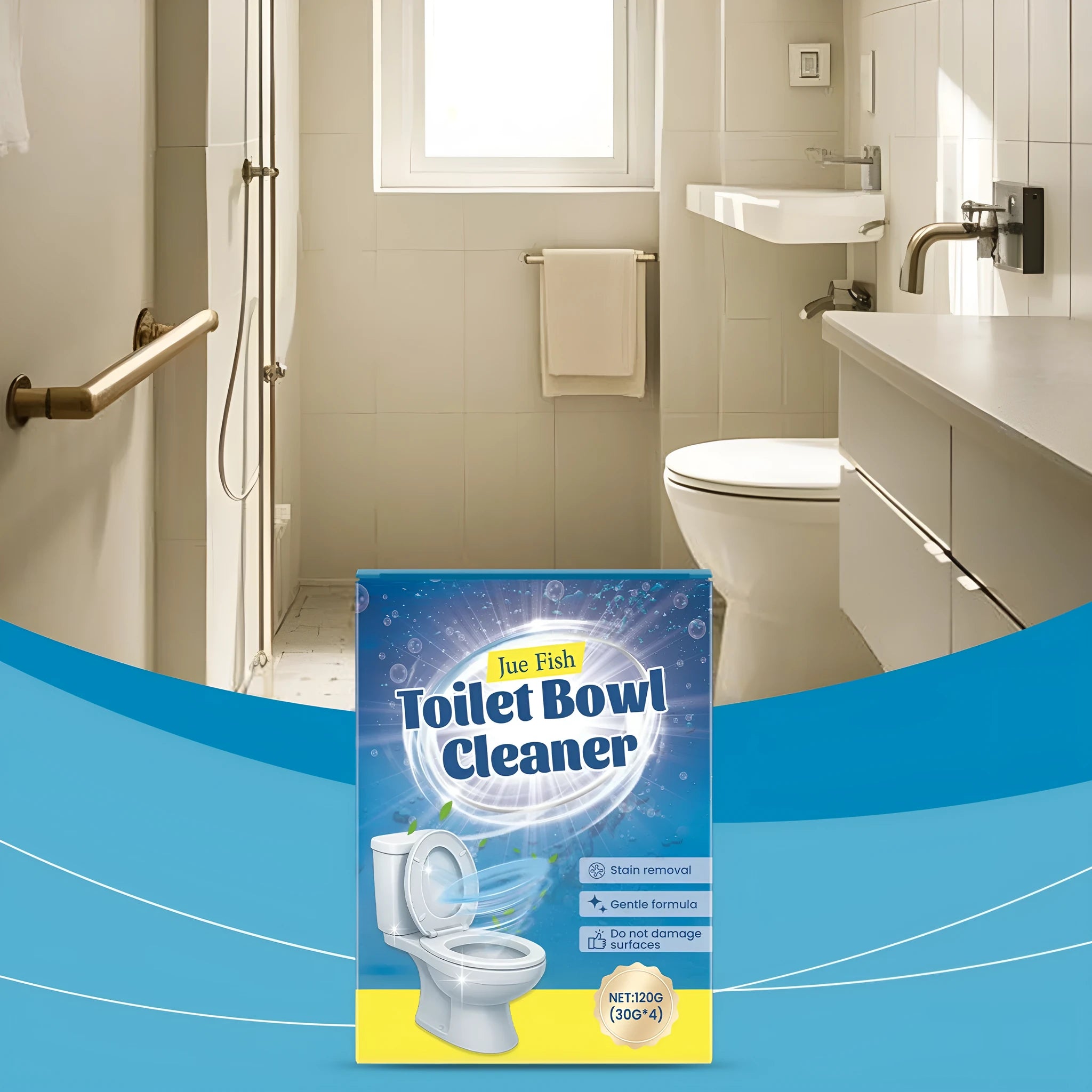 Toilet cleaning powder 120g pack containing four 30g sachets for bowl descaling and stain removal