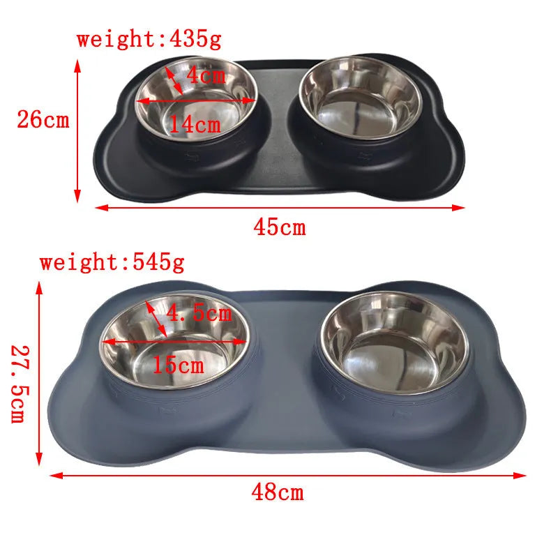 Large silicone dog bowl with stainless steel insert in choice of five colours on a plain background.