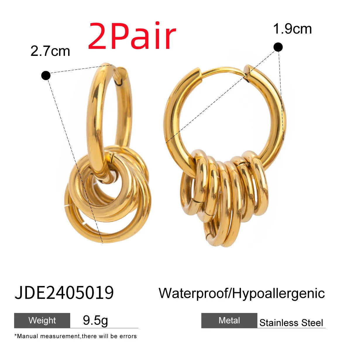 Stainless steel ins style earrings with electroplated finish in JDE2405019 colour.