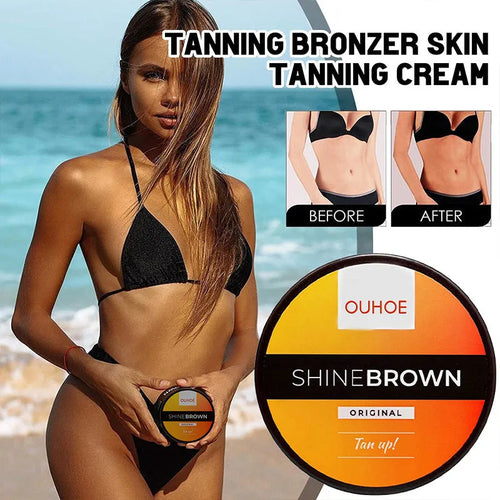 Aloe vera gel and tanning cream bottles for after-sun repair and natural tanning.