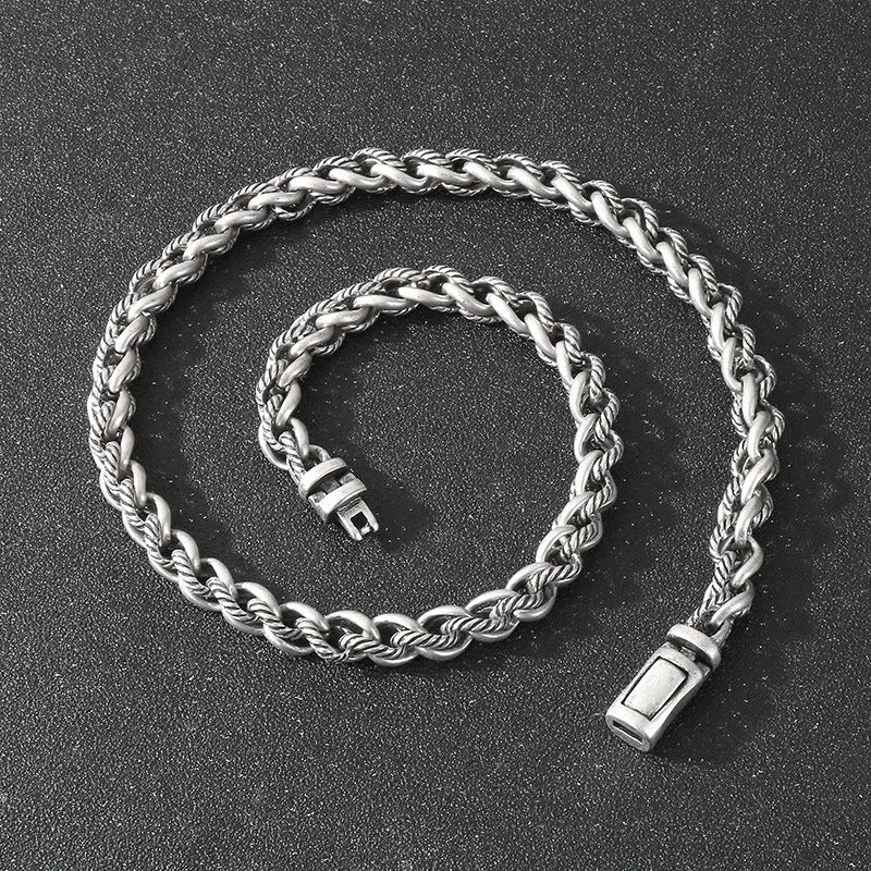 Men's titanium steel keel chain necklace with large hemp flowers chain in antique silver colour