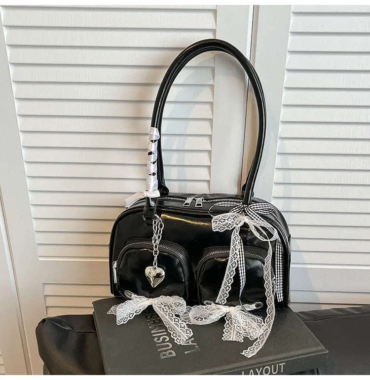 Large capacity casual shoulder bag in soft PU material with cross-body design and mobile phone pocket
