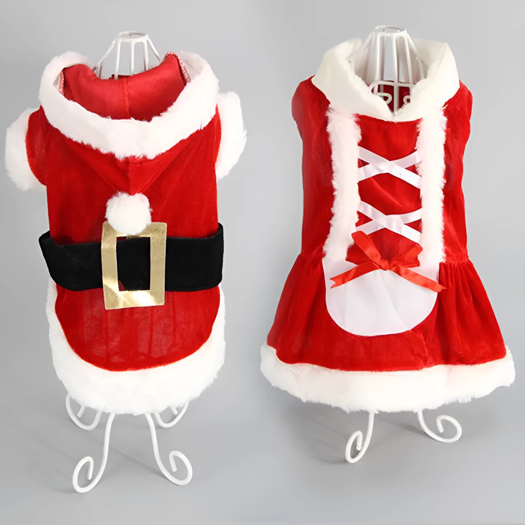 Red acrylic pet dog Christmas clothing with festive skirt style for small dogs
