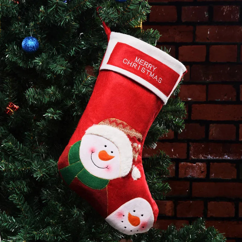 Christmas sock filler pendant with elk, elderly man, and snowman designs on non-woven fabric
