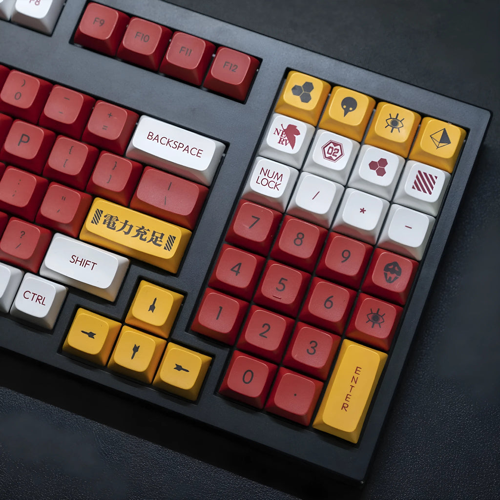 138 PBT dye-sublimated mechanical keyboard keycaps with boy and girl colour matching theme, shown with bag, box, and can packaging options.