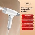 Blue and white handheld garment steamer with 1300W power and two temperature settings