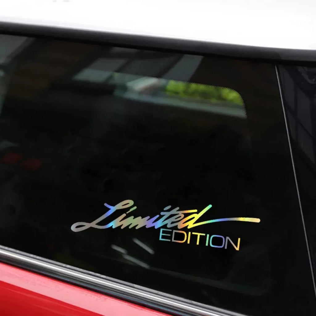 Black laser reflective car sticker with text styling on PET material for vehicle personalisation