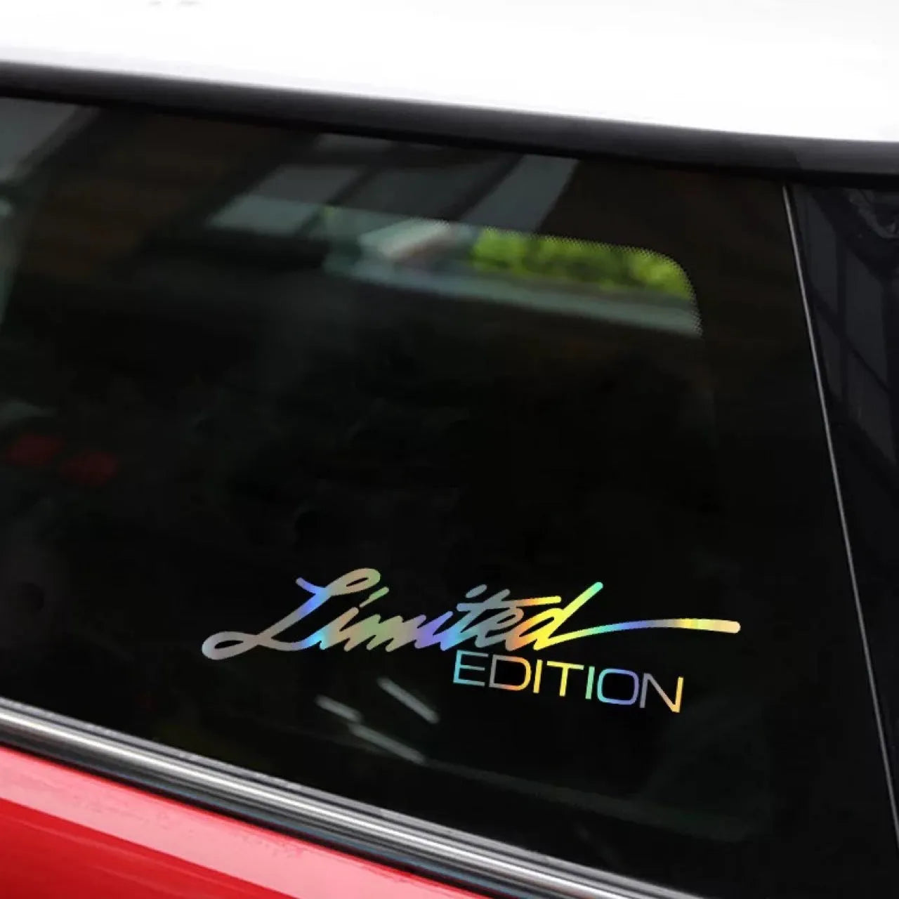 Black laser reflective car sticker with text styling on PET material for vehicle personalisation