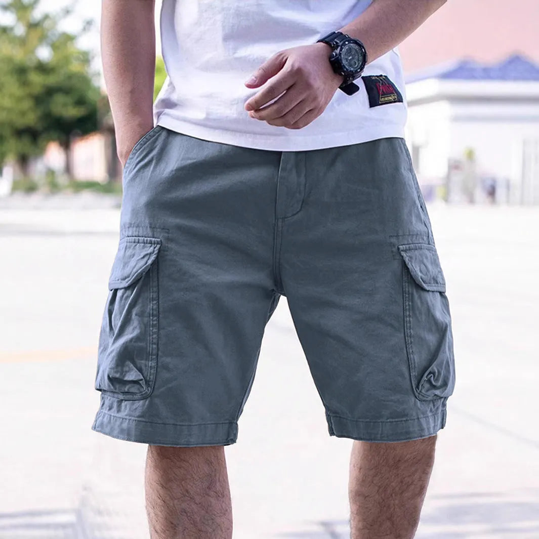 Men's loose fit cotton blend workwear shorts in army green colour for summer wear