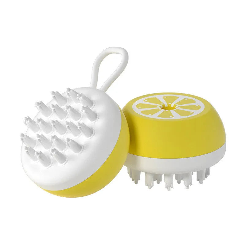 Yellow silicone pet bath brush with massage bristles for dogs and cats grooming