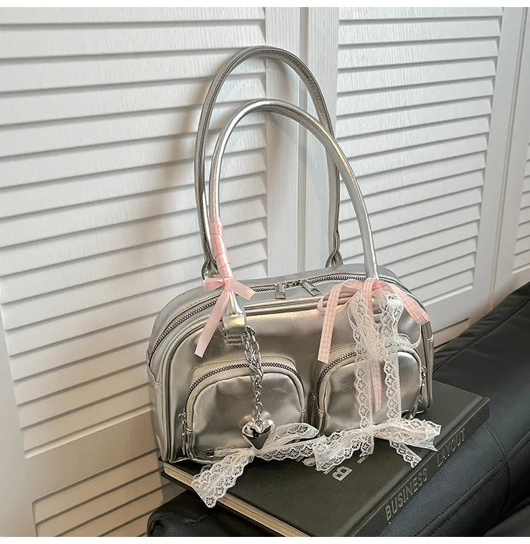 Large capacity casual shoulder bag in soft PU material with cross-body design and mobile phone pocket