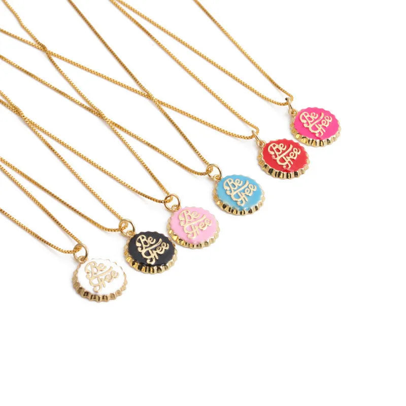 Copper bottle cap pendant necklace on a 40 cm box chain with 18K gold electroplating in various colours