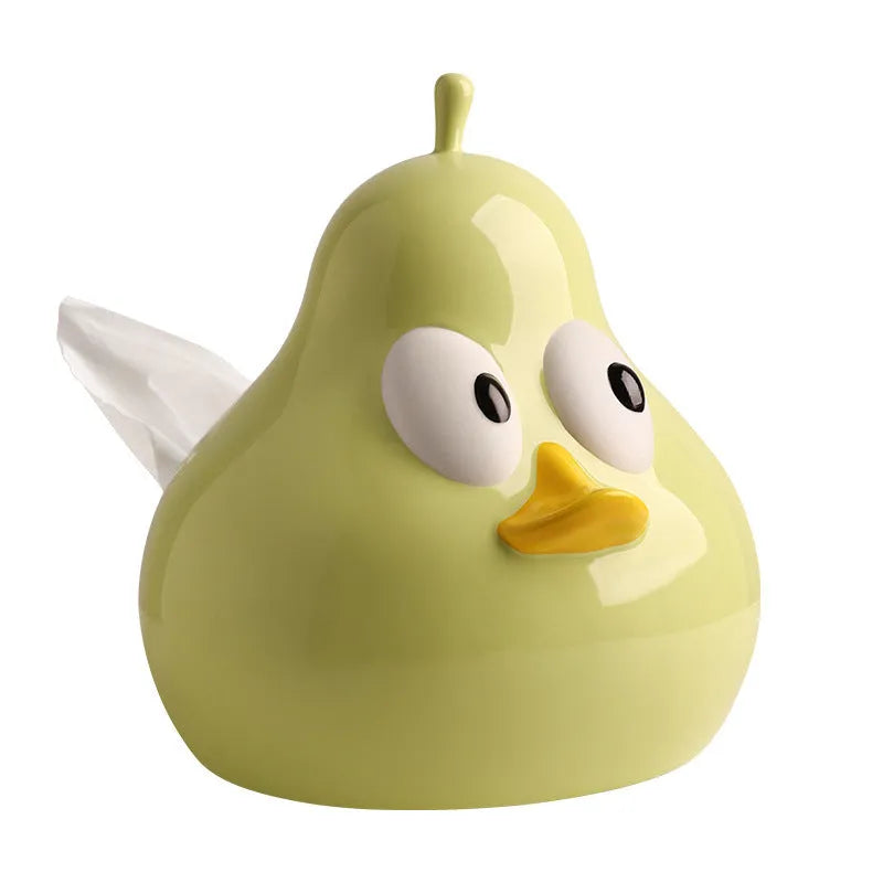 Cute pear-shaped ceramic tissue box in white porcelain with green or black colour options