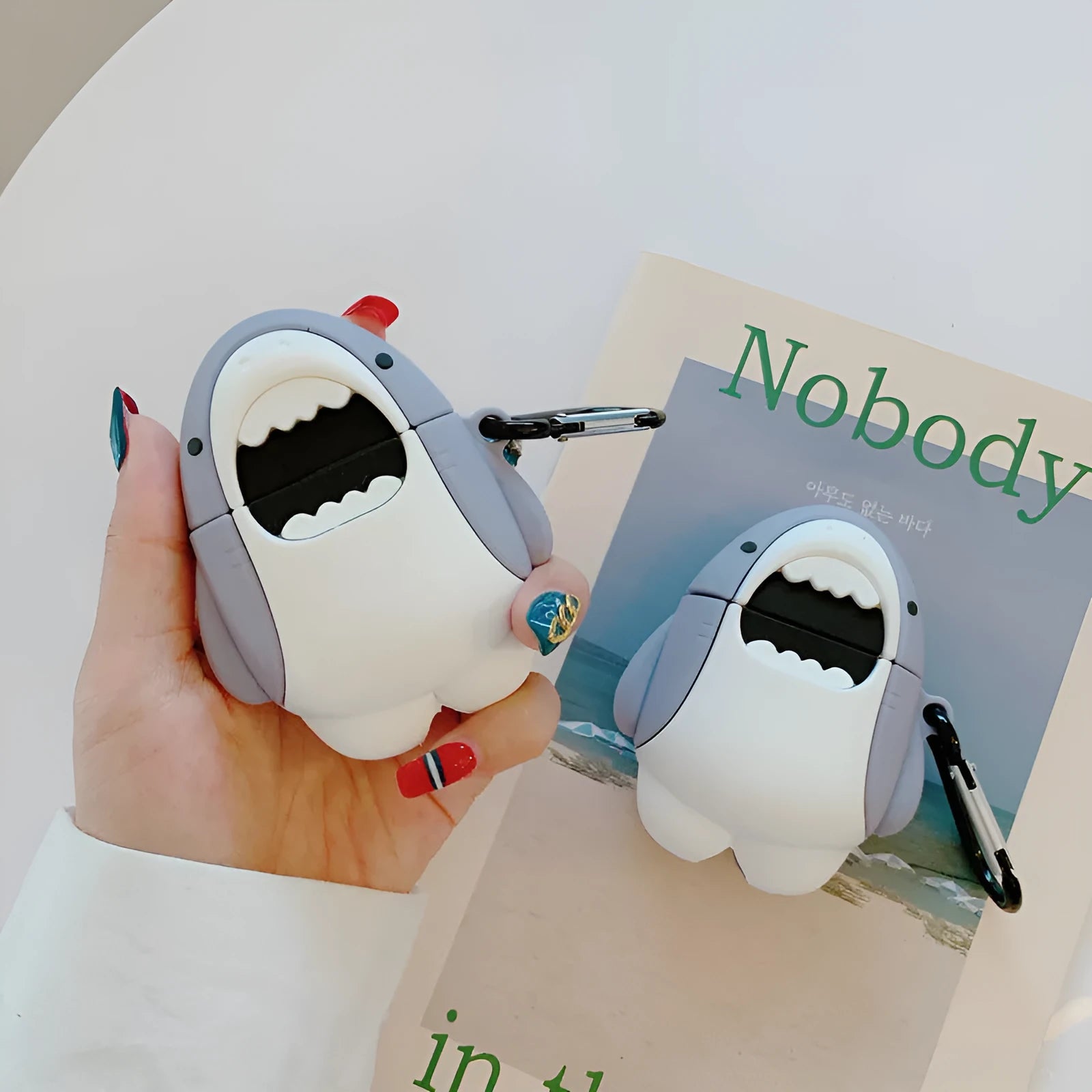 Shark fin silicone protective cover for Apple AirPods 1 and 2 wireless earbuds in decorative colours