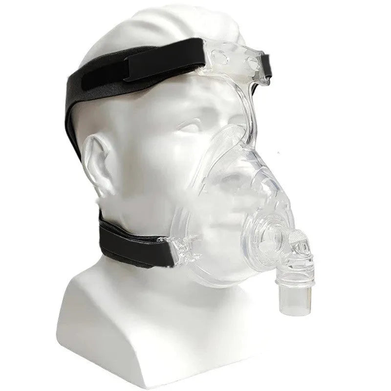 Transparent silicone CPAP breathing mask with headgear and dual elbow adapters