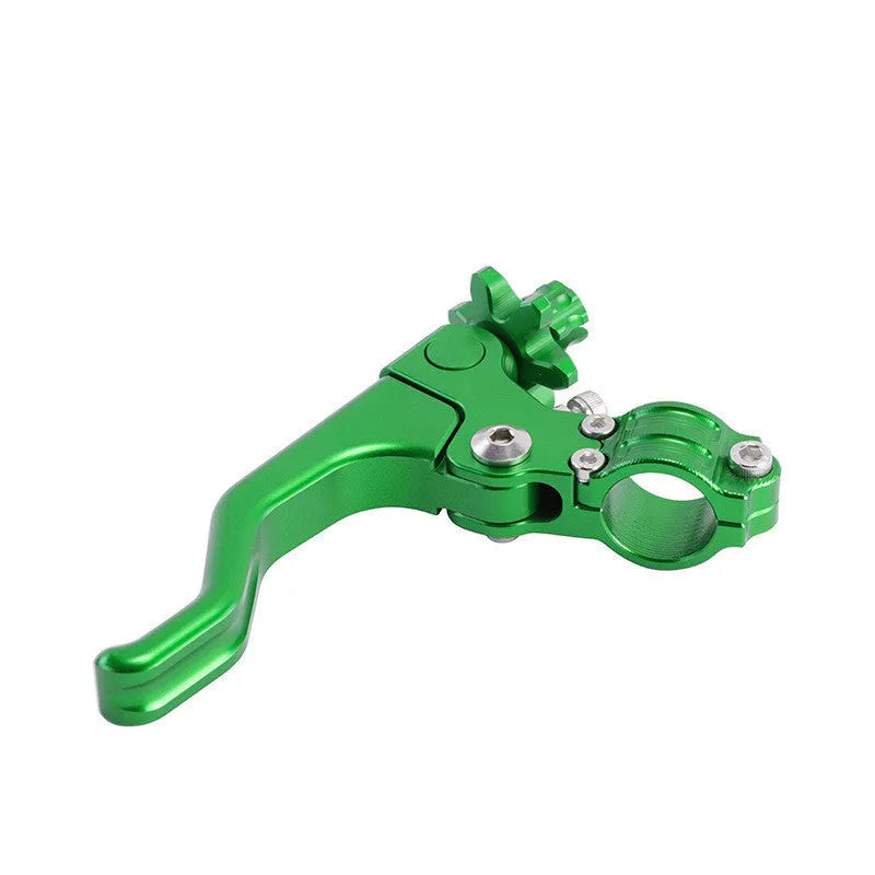 Aluminium alloy two-finger motorcycle clutch lever shown in various colour options including red, black, and silver.