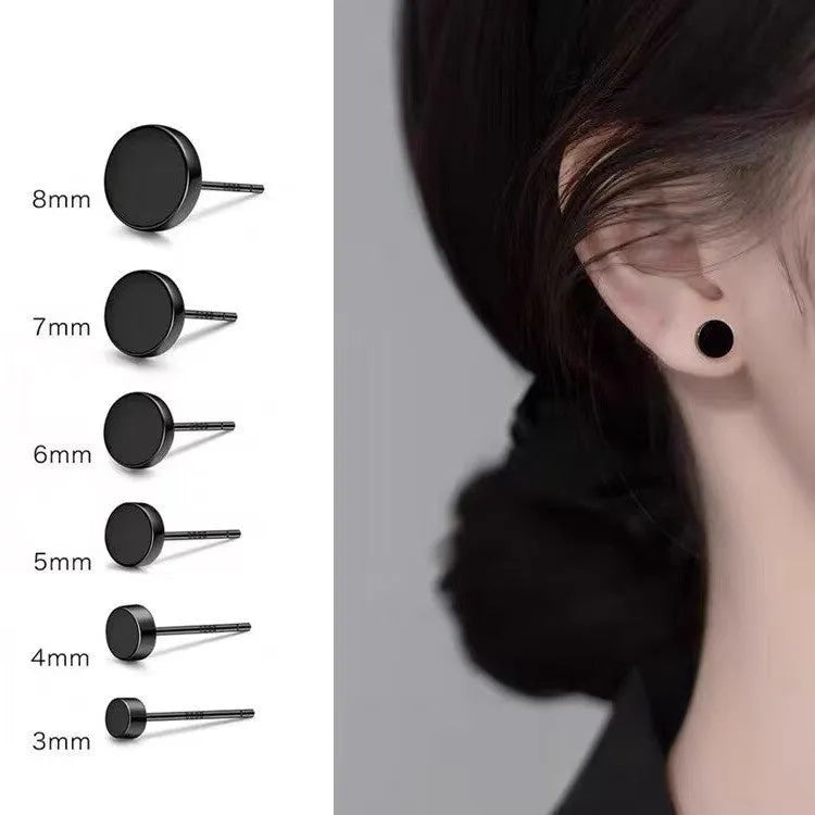 S999 sterling silver flat ear bone studs in geometric round shape, silver and black colour options