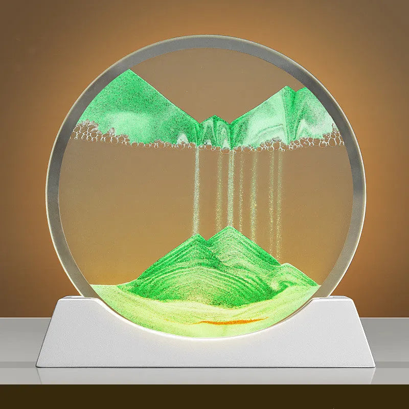 Small quicksand painting night lamp with rotary abstract decoration on desktop