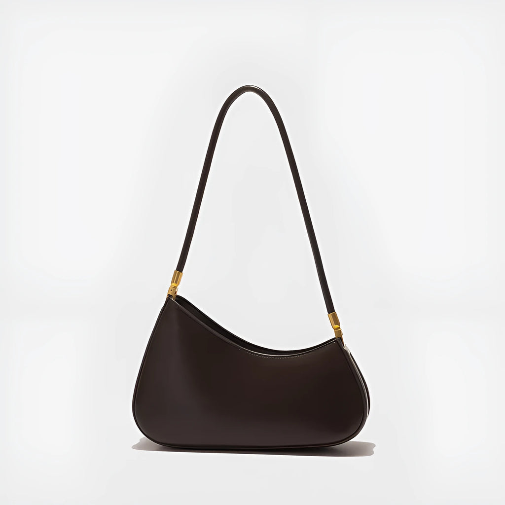 Retro oval women's underarm handbag in multiple colours, showing sandwich pocket design and single shoulder strap.