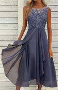 Women's sleeveless chiffon dress with hollow-out lace stitching detail in princess style