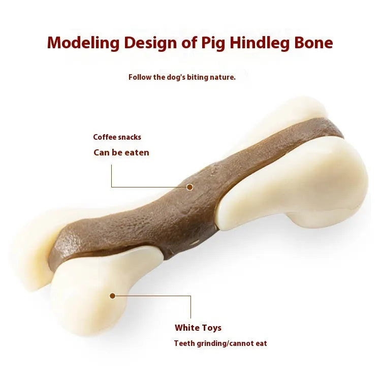 Cowhide and nylon bone-shaped grinding rod chew toy for dogs in two sizes.