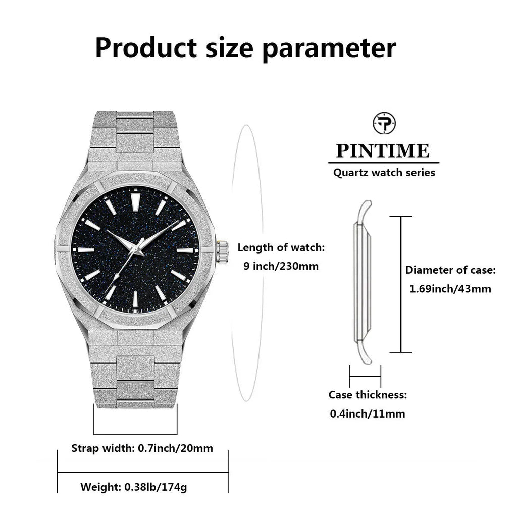 Men's business watch with frosted stainless steel case and luminous hands on wrist