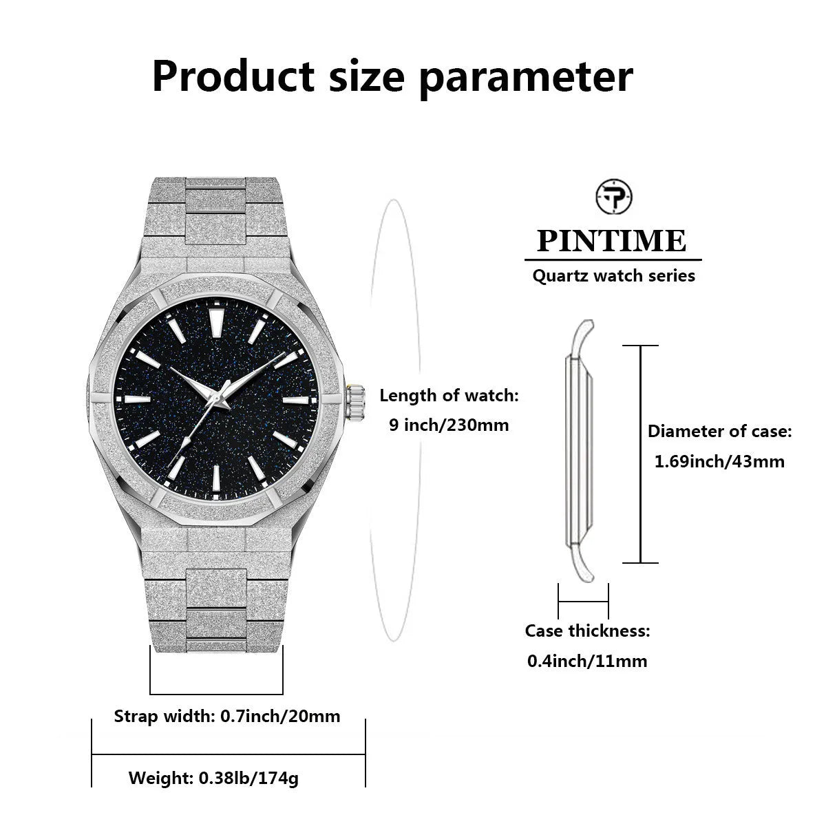 Men's business watch with frosted stainless steel case and luminous hands on wrist