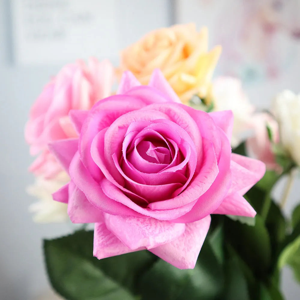 Silk touch artificial rose flower with 42cm length and 8.5cm flower head in multiple colour options