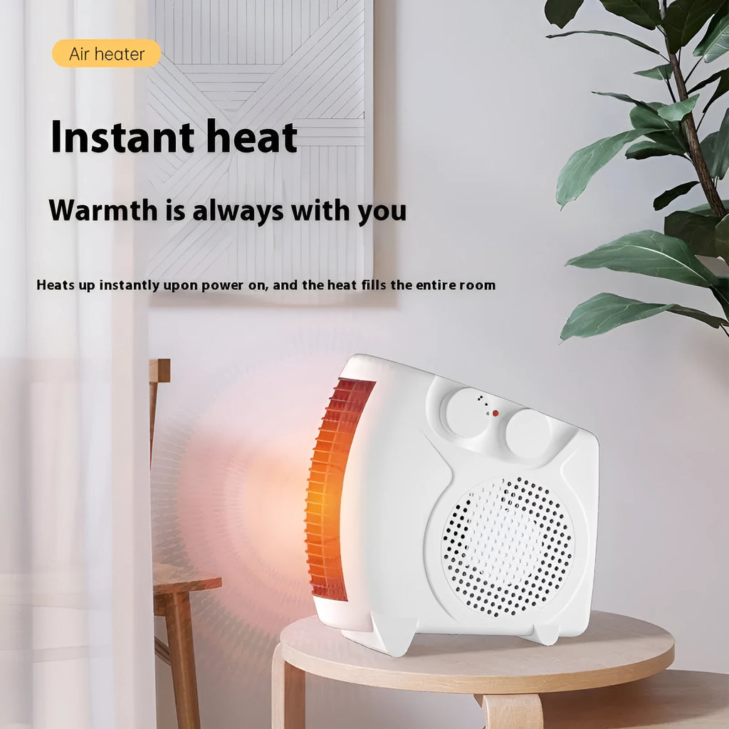 White desktop electric heater with compact rectangular design for office or home use