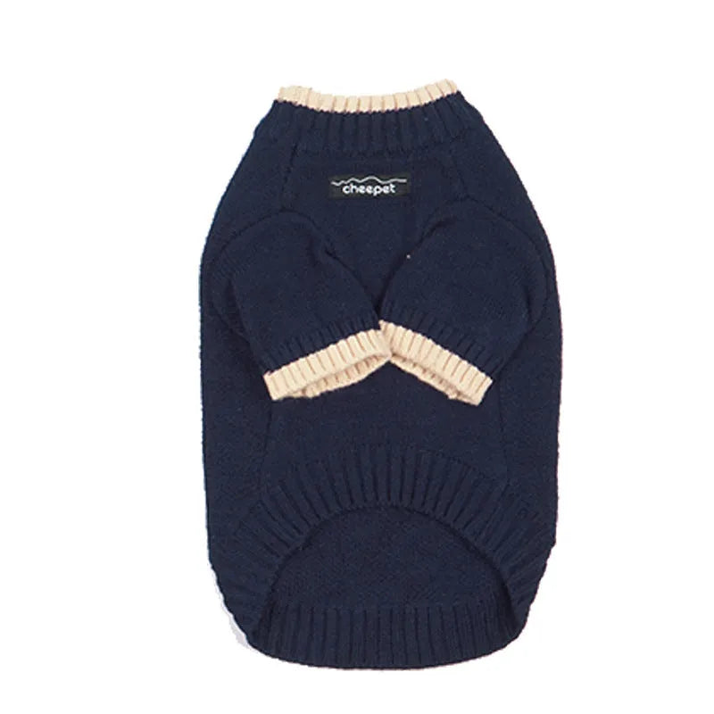 British style wool pet sweater for dog with contrast colour legs in Crown Blue.
