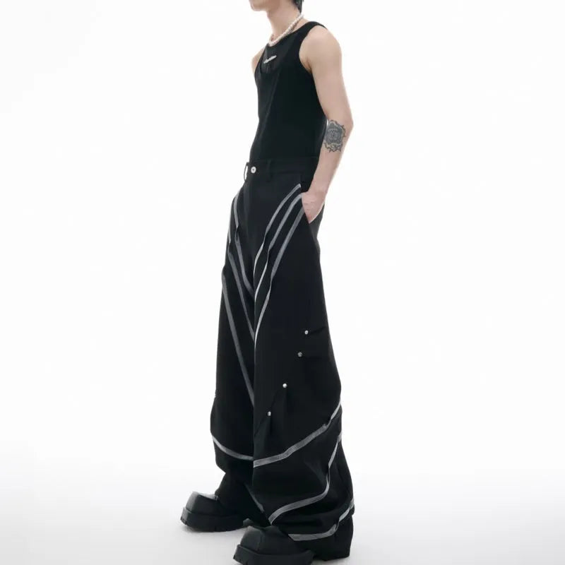 Men's pleated trousers with metal rivet stripes and three-dimensional cutting