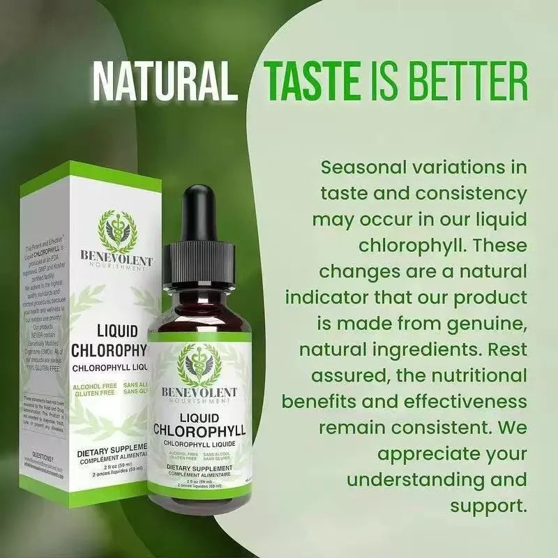 60ml bottle of liquid chlorophyll drops supplement for adult intestinal care and natural body odor support