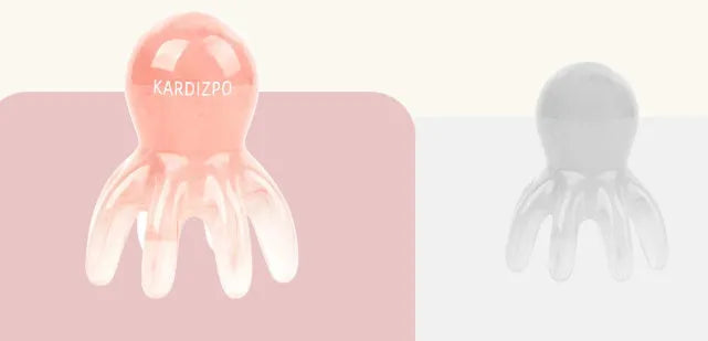 Pink octopus-shaped natural resin massage comb for facial and head massage on a plain background.