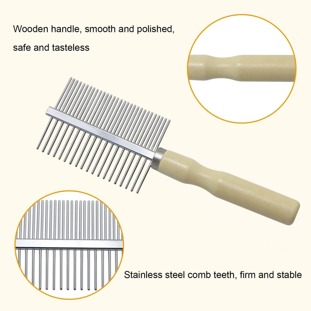 Wooden handle pet grooming comb with metal teeth for dogs and cats