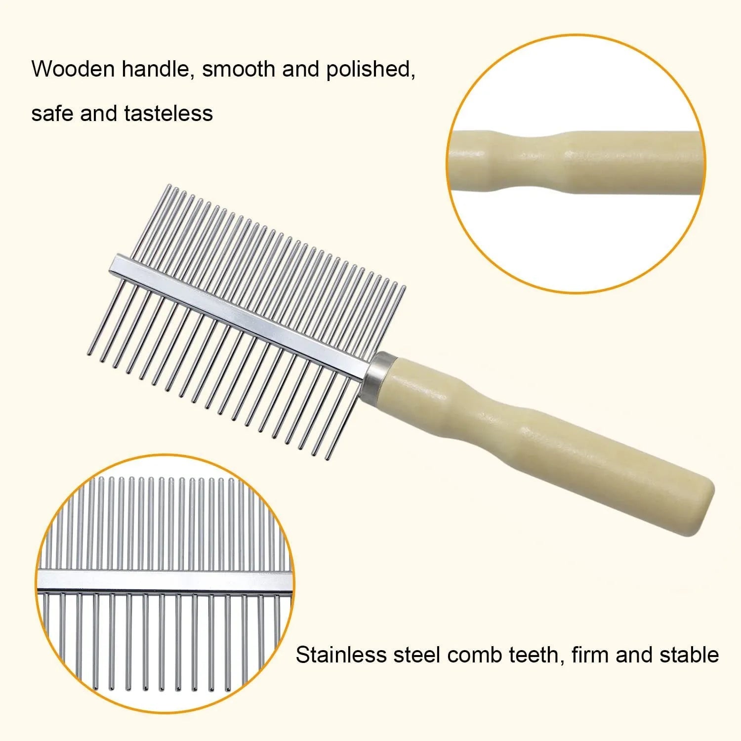 Wooden handle pet grooming comb with metal teeth for dogs and cats