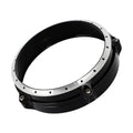 Black CNC aluminium headlight cover protective frame for BMW R NineT Scrambler motorcycle.