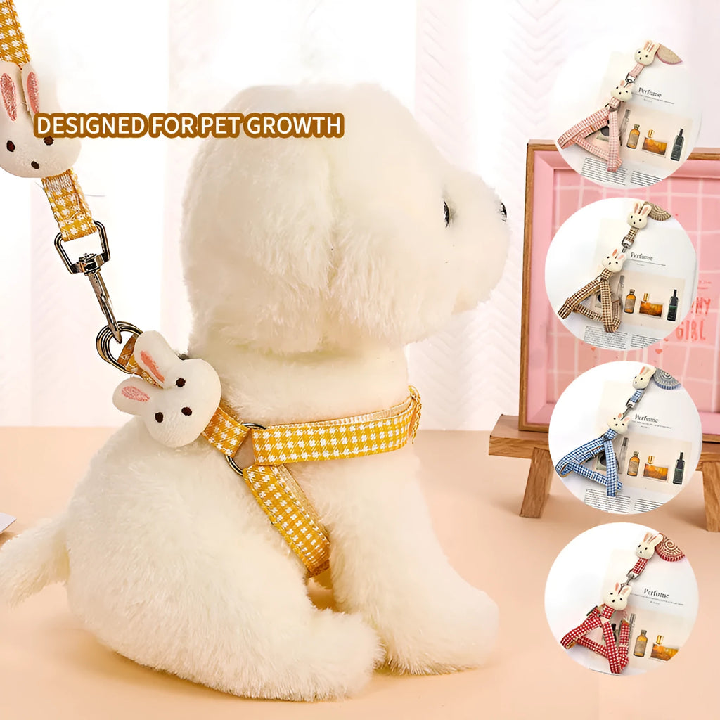 Small dog harness and leash set with quick-release straps in multiple colours