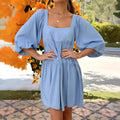 Children's backless dress with square collar and puff sleeves in solid colour A-line silhouette