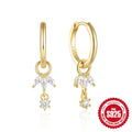 Golden three diamond zircon inlay sunflower geometric earrings in S925 sterling silver