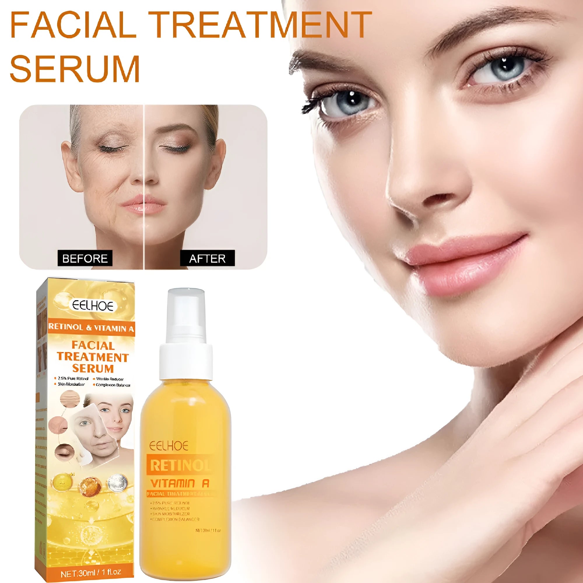Retinol anti-wrinkle essence spray 30ml in boxed packaging for facial fine lines treatment