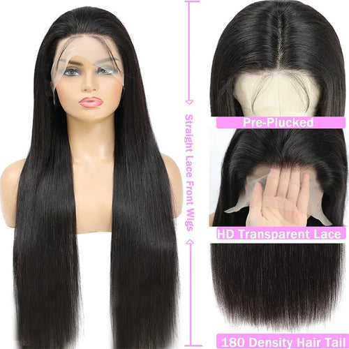 13x6 straight lace front human hair wig in black showing natural hairline construction