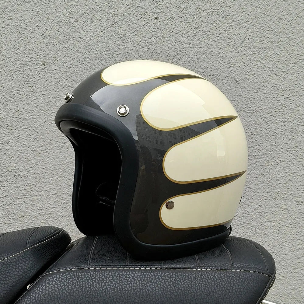 Retro-style half helmet for motorcycles with a fibreglass shell shown in a cement grey colour.