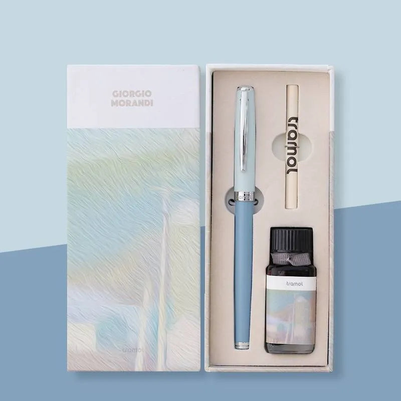 Metal fountain pen with iridium nib and rotary ink suction in Morandi blue colour 0.5mm tip