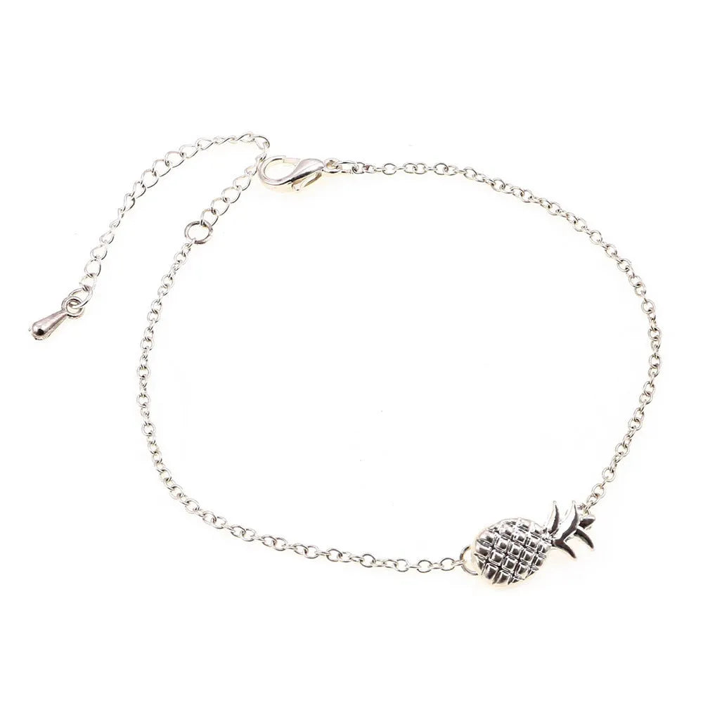 Women's alloy pineapple bracelet with fruit-shaped charm in gold or silver colour
