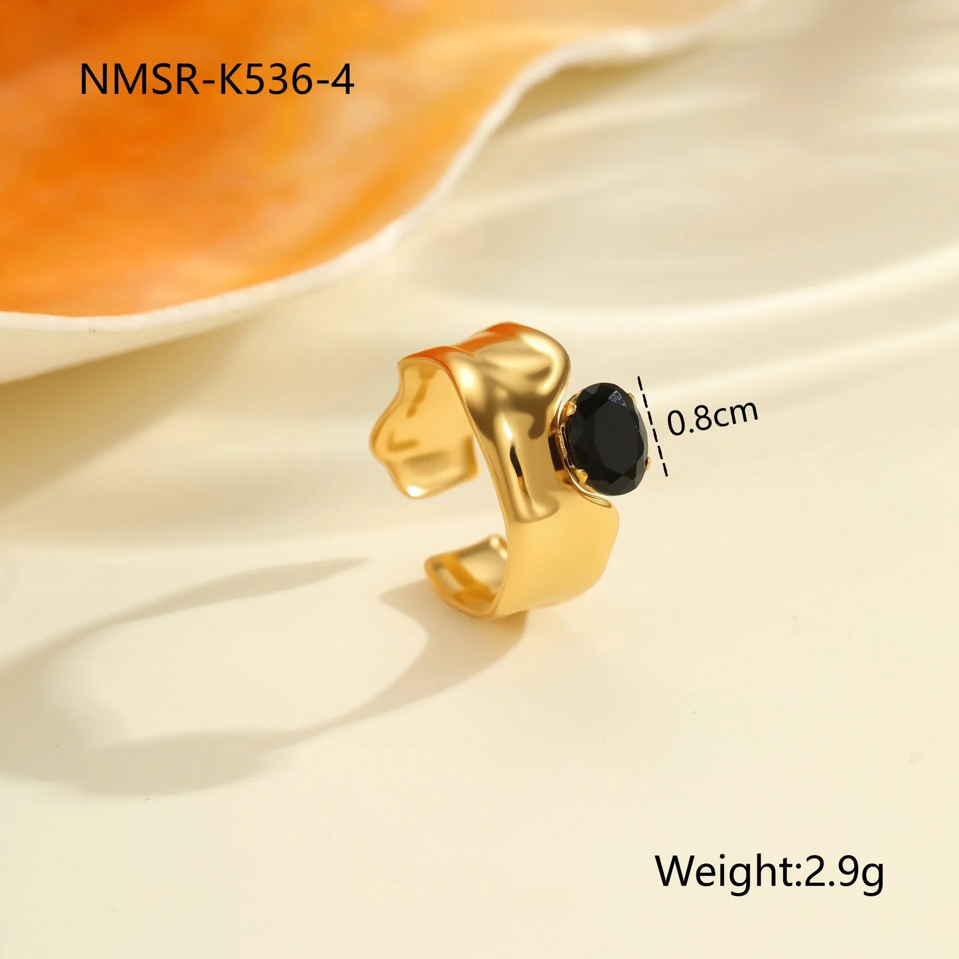 Adjustable open mouth titanium steel ring for women with inlaid zircon stones in a geometry design.