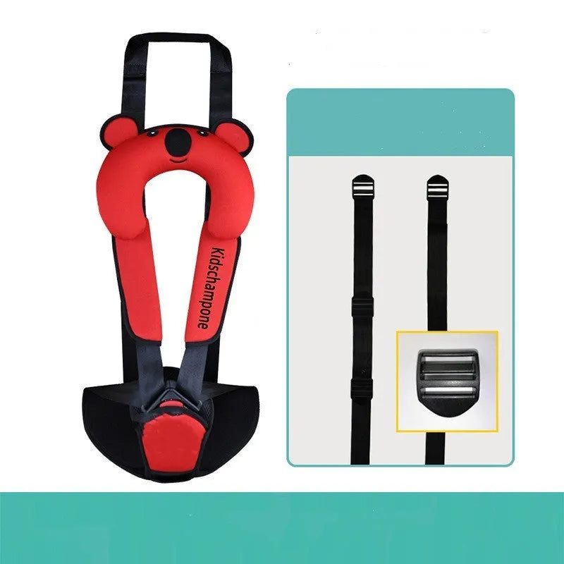 Portable child safety seat belt retainer in polyester fabric for children 12-36kg.